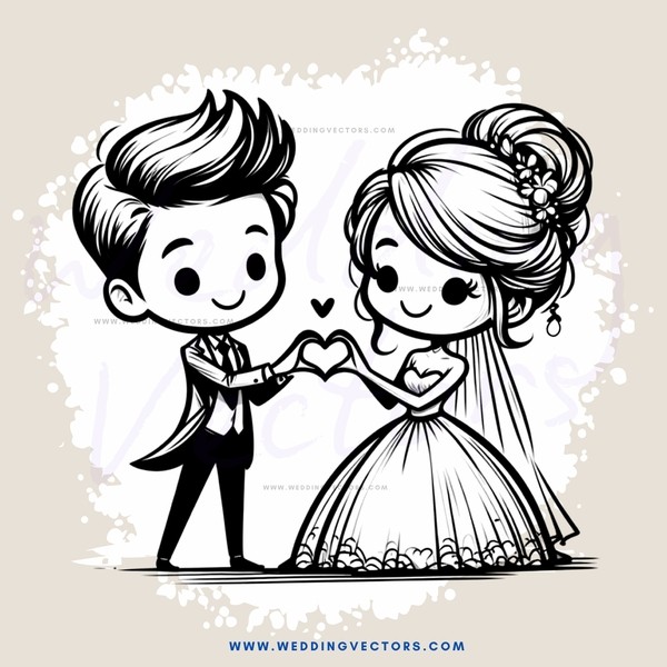 engaged couple in black and white illustration