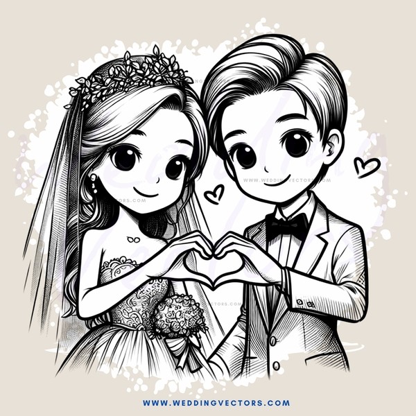 wedding portrait with heart gesture