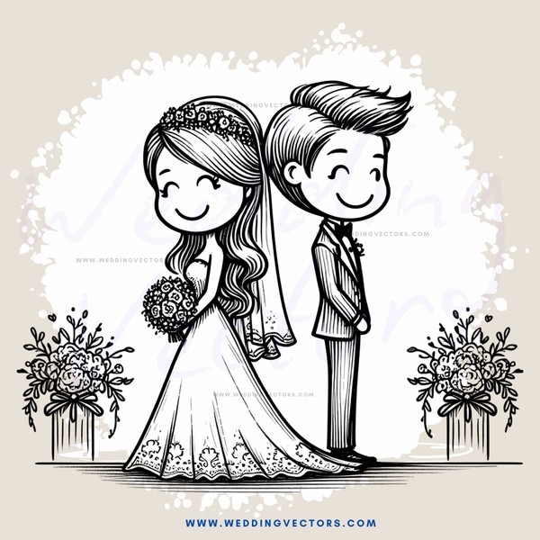 wedding couple in wedding gown and suit smiling