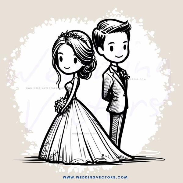 bride and groom cartoon drawing