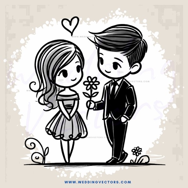 a boy and girl sharing a flower