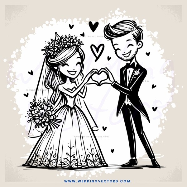 a bride and groom holding hands with hearts drawn on their arms