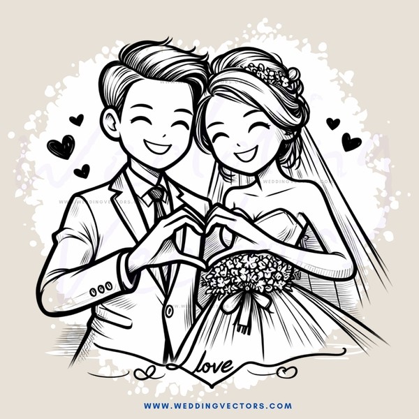 newlyweds smile and hold hands together with their flowers
