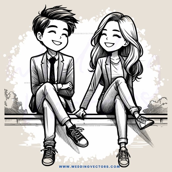 a couple sitting on a bench smiling at each other