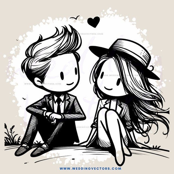 a couple sitting together in black and white