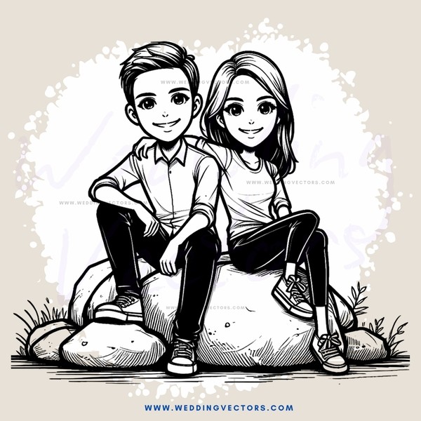 couple on rock with smiles