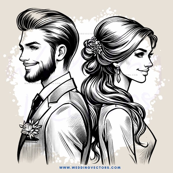 man and woman standing back to back