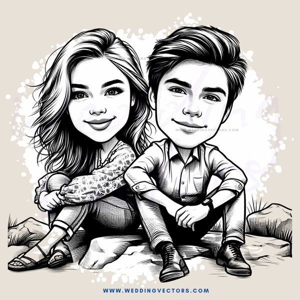 a boy and girl sitting on rocks