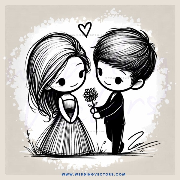 a couple standing together and holding flowers