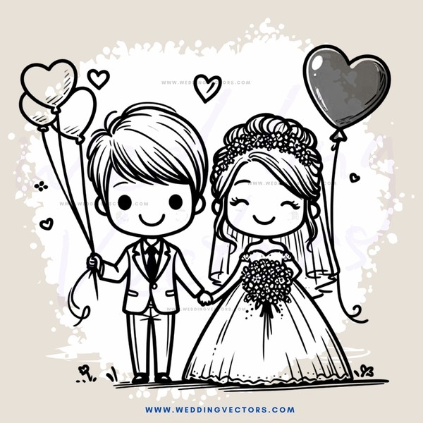 a bride and groom hold hands and look at their wedding party
