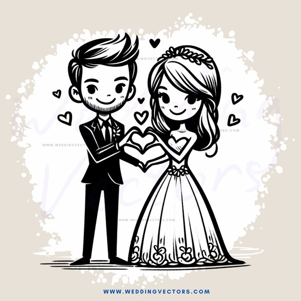 a man and woman holding hearts with an outline around them