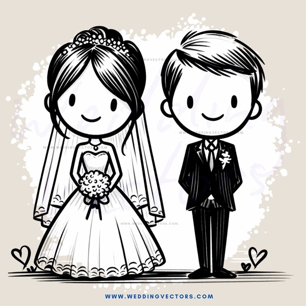 bride and groom cartoon character side by side