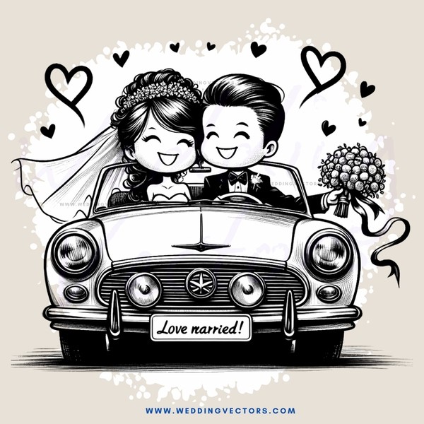 a happy couple in a vintage car