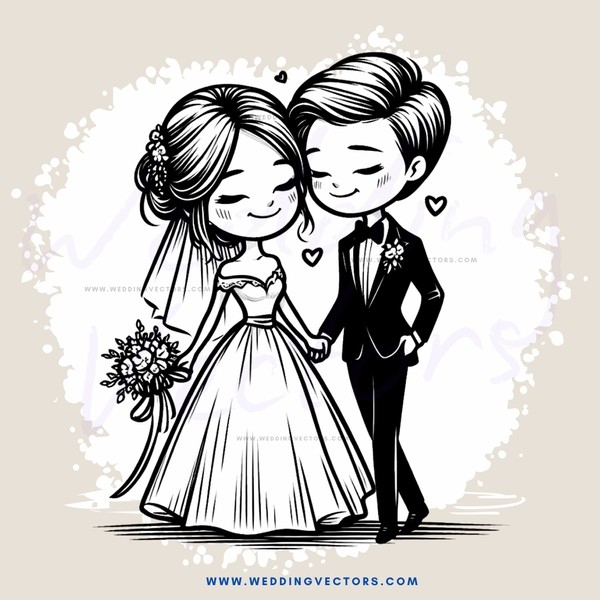 a bride and groom with flowers in their hands