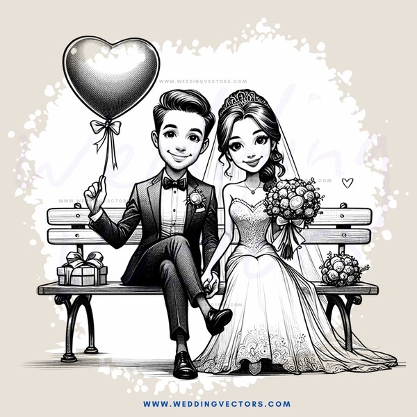 a couple on a bench with gifts and balloons