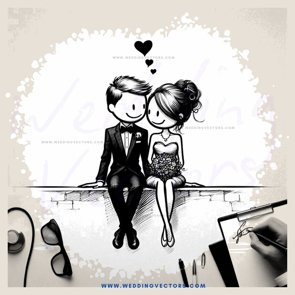 black and white cartoon picture of couple making out in different poses with an ipod, camera and sunglasses around him