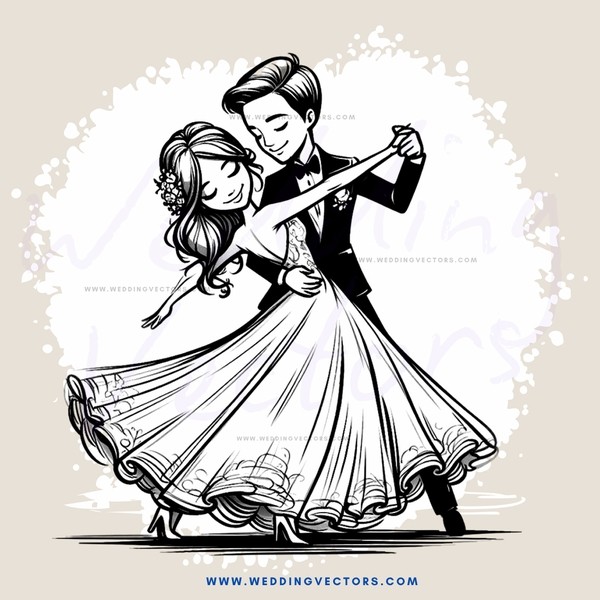 a couple dancing together in white