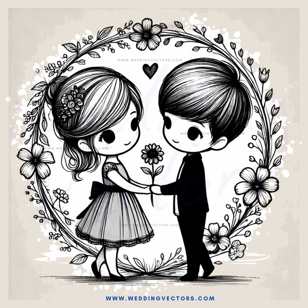 a boy and girl with flowers