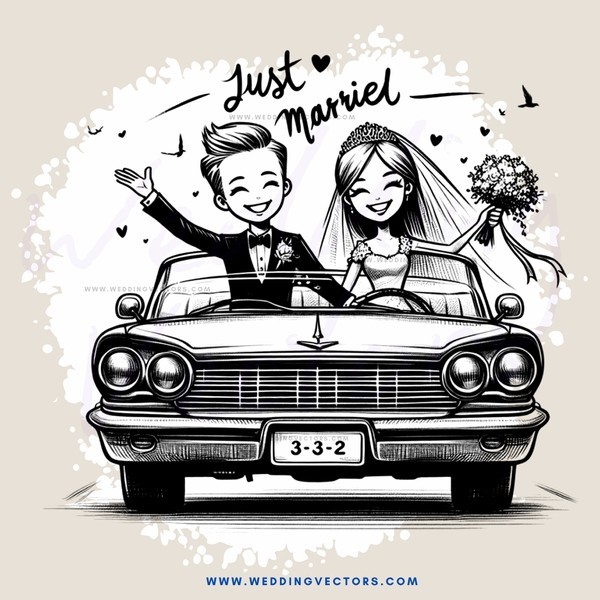 a caricature drawing of a wedding couple in black and white