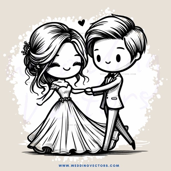 cartoon couple dancing together