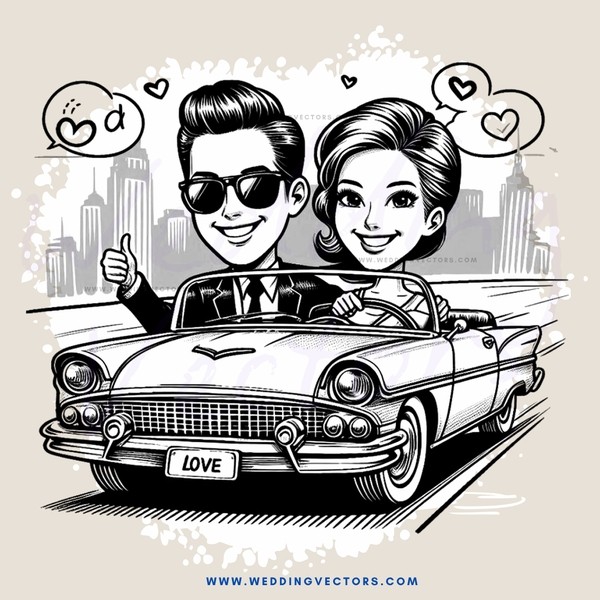 a couple in a car with love written on it
