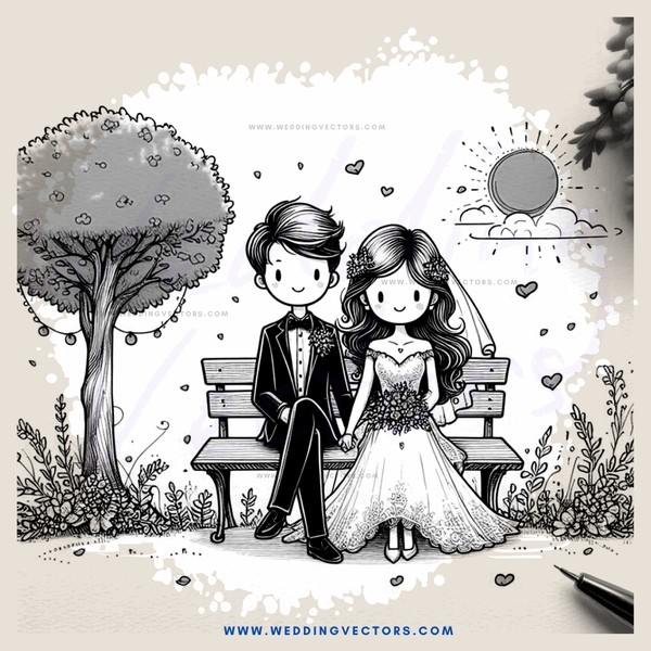 a wedding scene on paper
