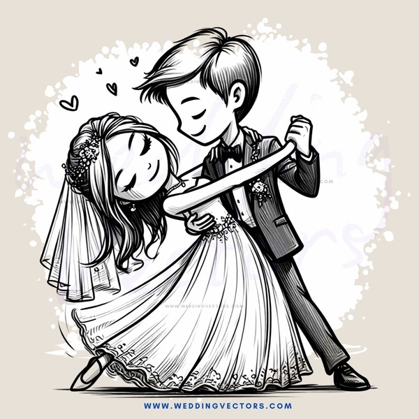 a bride and groom hug in a sketch