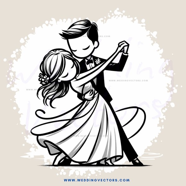 a couple dancing together with one in a strapless gown