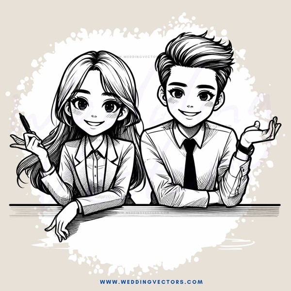 two people smiling at each other in black and white