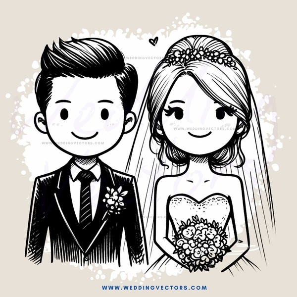 a bride and groom in black and white