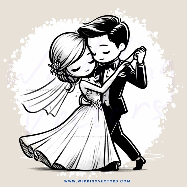 a bride and groom dancing together