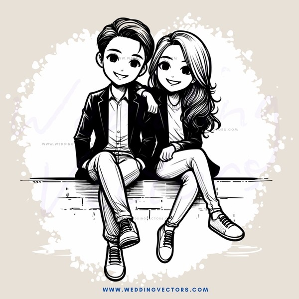 boy and girl sitting on brick wall with smiles on their faces