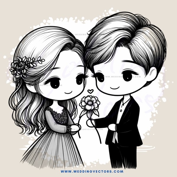 two people in black and white picture holding flowers