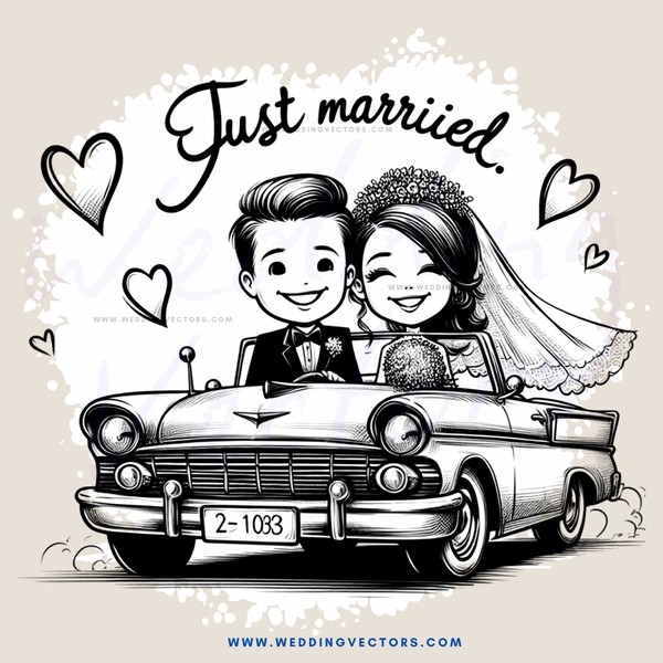 just married couple in vintage car