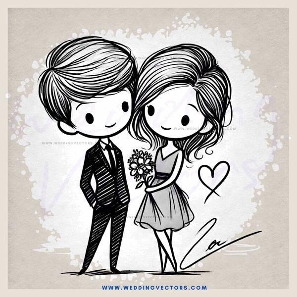 a couple holding flowers and hearts in black and white