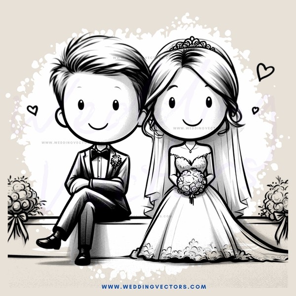 bride and groom sitting on wall