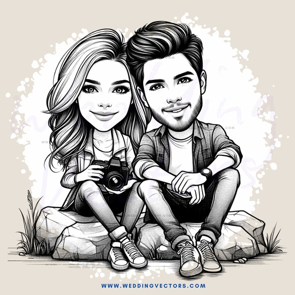 a boy and girl sitting on rocks with camera
