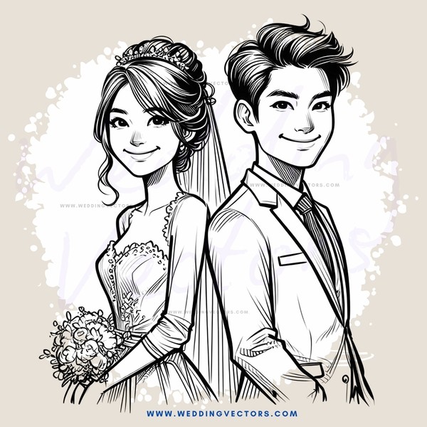 a bride and groom's joyful portrait