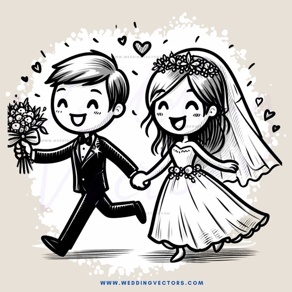 bride and groom walking hand in hand