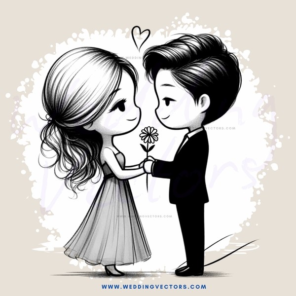 an illustrated romantic couple