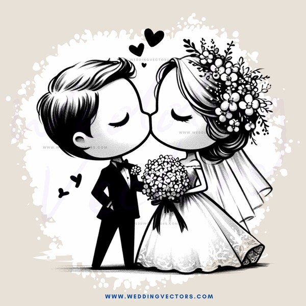 wedding couple kissing in black and white