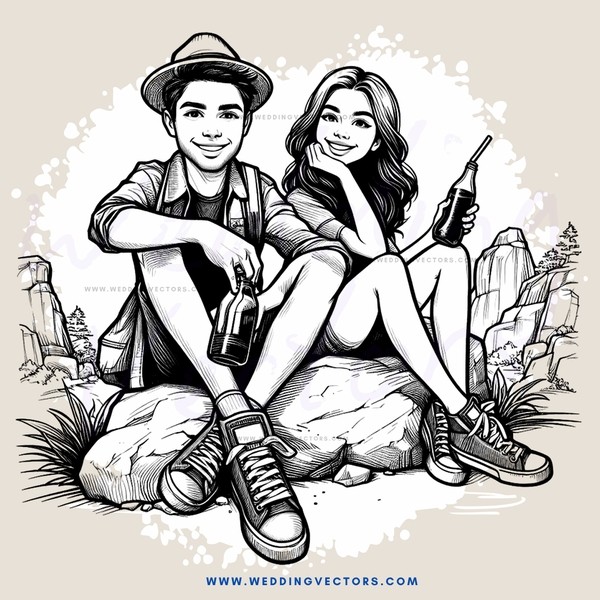 man and girl on rock with bottle