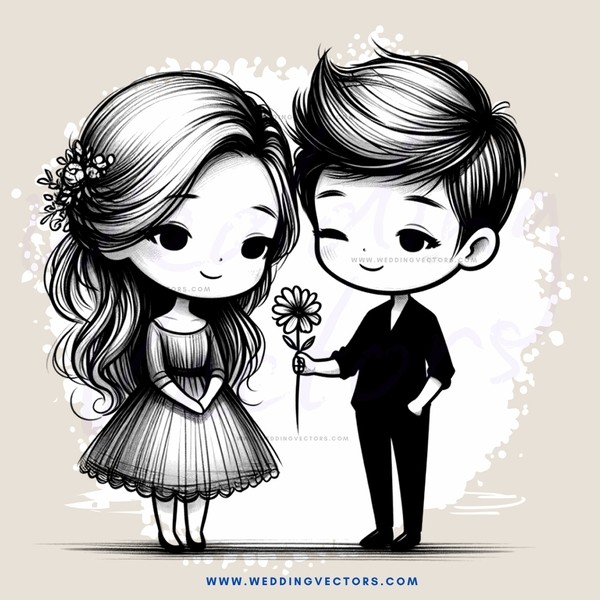 a young couple exchanging flowers