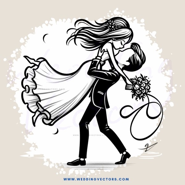 a bride and groom in white wedding dresses dancing to the right hand side