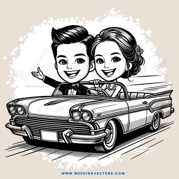 a couple in a car, smiling and happy