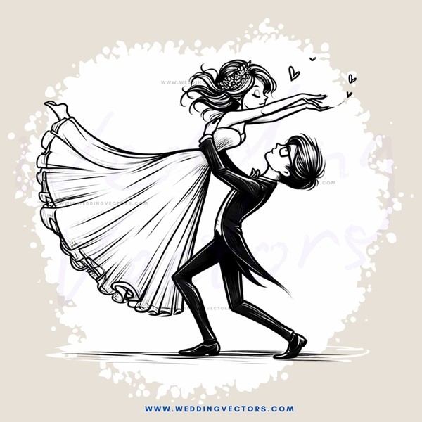a couple dancing in black and white