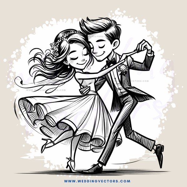a couple dancing together in wedding attire