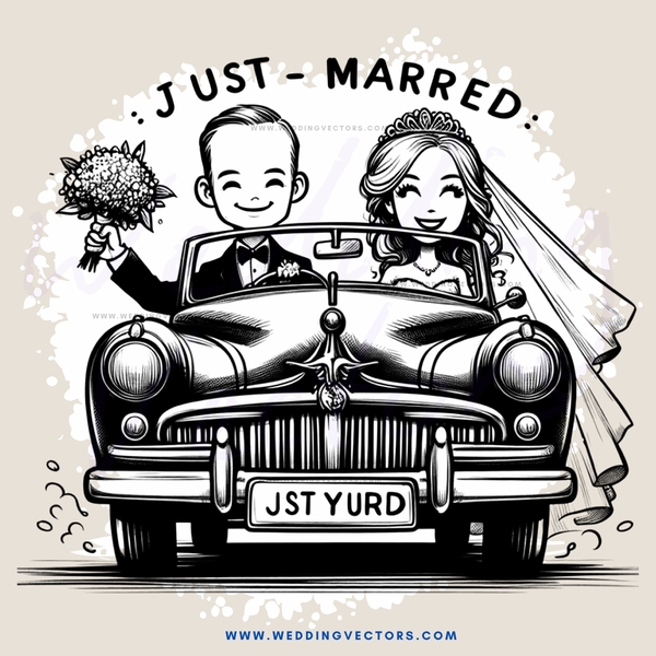 a wedding car with bride and groom
