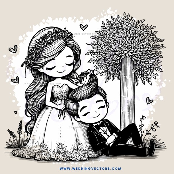 couple sitting under a tree with hearts