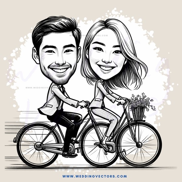 couple on bikes with flowers in basket
